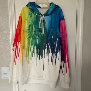 Attractive White Hoodie With all colors of beautiful 
Paint dripping down.